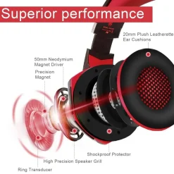 Auriculares Gaming con LED y control de volumen para consola PS4, XBOX y PC Rojo
