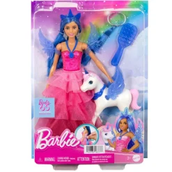 Barbie - Muñeca Celebración Zafiro con Vestido Rosa y Unicornio ㅤ