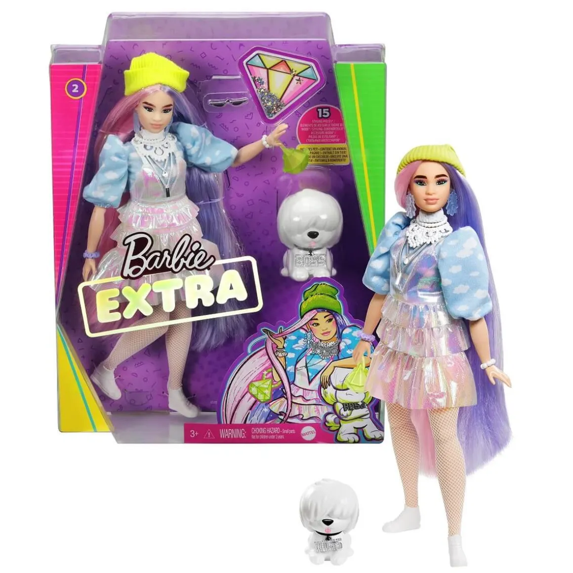 Barbie - Muñeca Extra - Pelo rosado y violeta