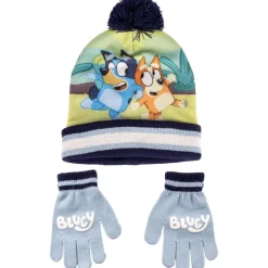 Bluey - Conjunto gorro y guantes azul y blanco