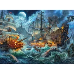 Clementoni - Batalla de Piratas - Puzzle de 1000 Piezas para Adultos, Ilustración Multicolor ㅤ