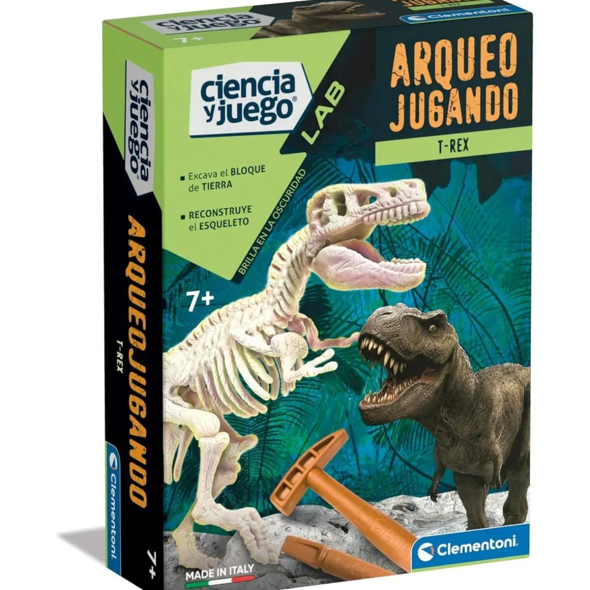 Clementoni - Juego científico Arqueojugando fosforescente T-Rex ㅤ