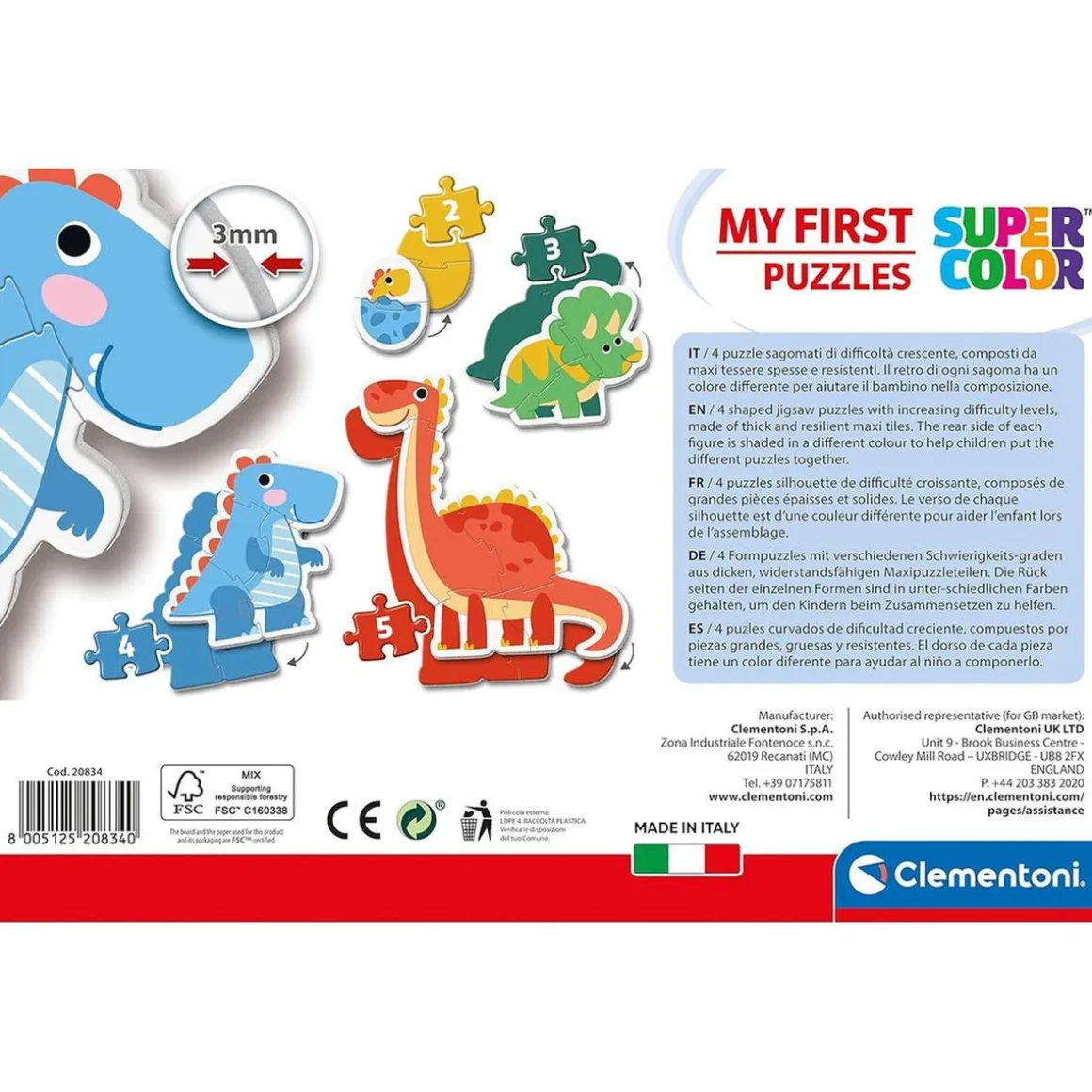 Clementoni - Puzzle infantil progresivo de dinosaurios ㅤ