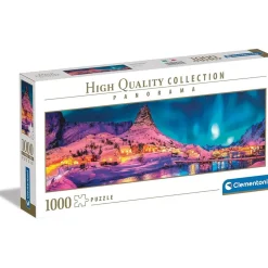 Clementoni - Puzzle panorámico de 1000 piezas, Noche colorida en las Islas Lofoten ㅤ