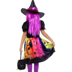 Disfraz de bruja con vestido impreso, sombrero y bolso para fiestas y carnaval ㅤ
