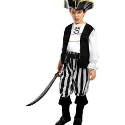 Disfraz de pirata a rayas para niño- Colección blanca y negra 5-6 años