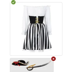 Disfraz de Pirata a rayas para mujer - Colección blanco y negro - Talla XS