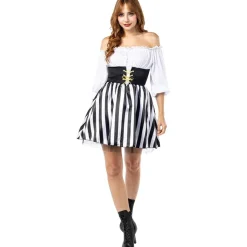Disfraz de Pirata a rayas para mujer - Colección blanco y negro - Talla M