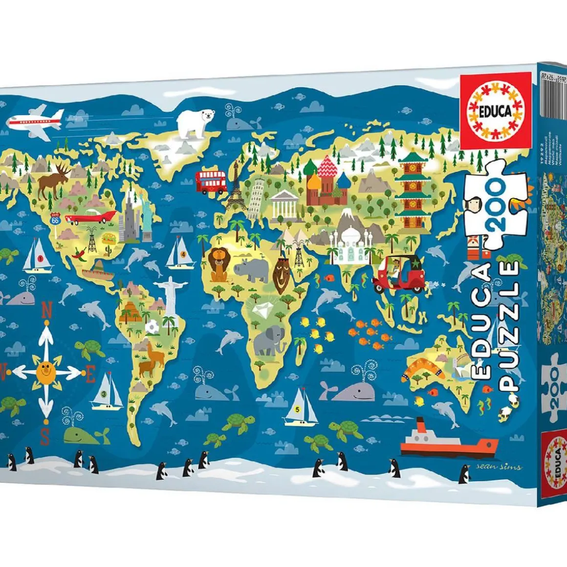 Educa Borrás - Mapamundi Sean Sims - Puzzle 200 piezas