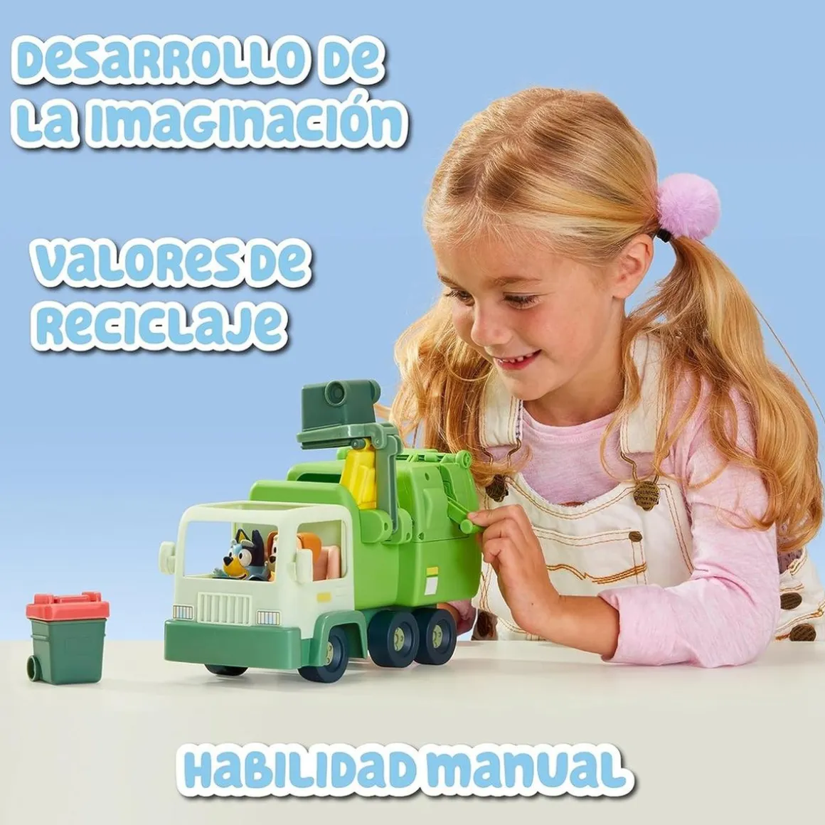 Famosa - Bluey - Camión de juguete educativo sobre reciclaje con figura de perrito y accesorios ㅤ