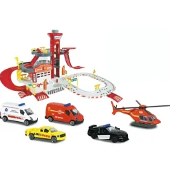 Garaje de bomberos con vehículos y helicóptero ㅤ