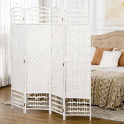 Homcom - Biombo de cuerda de papel 4 paneles