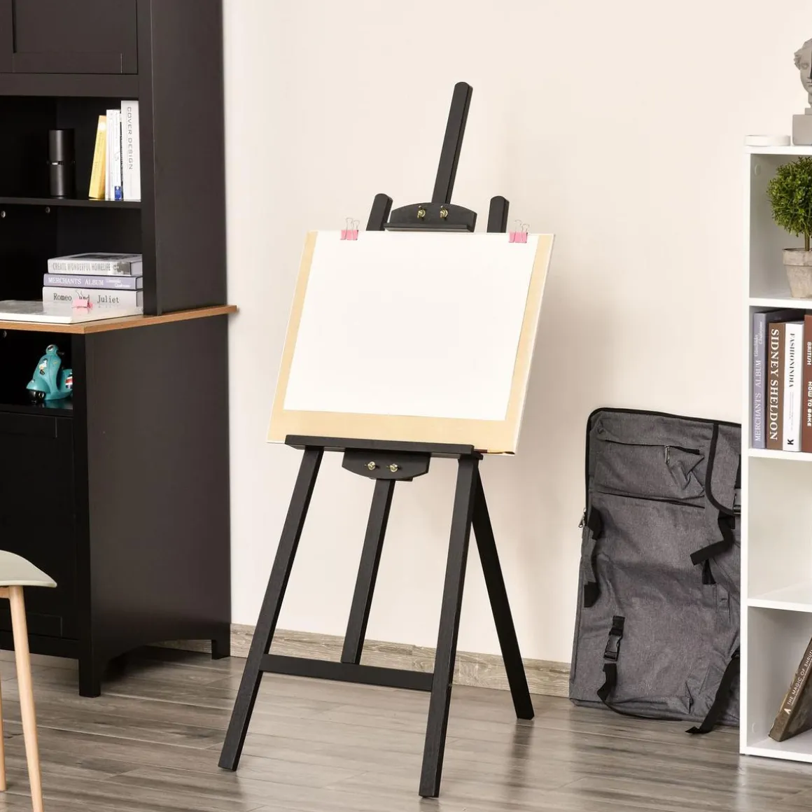 Homcom - Caballete de madera con trípode Negro