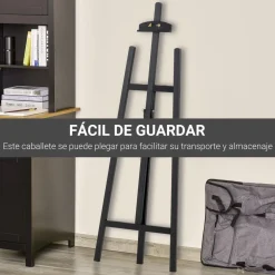 Homcom - Caballete de madera con trípode Negro