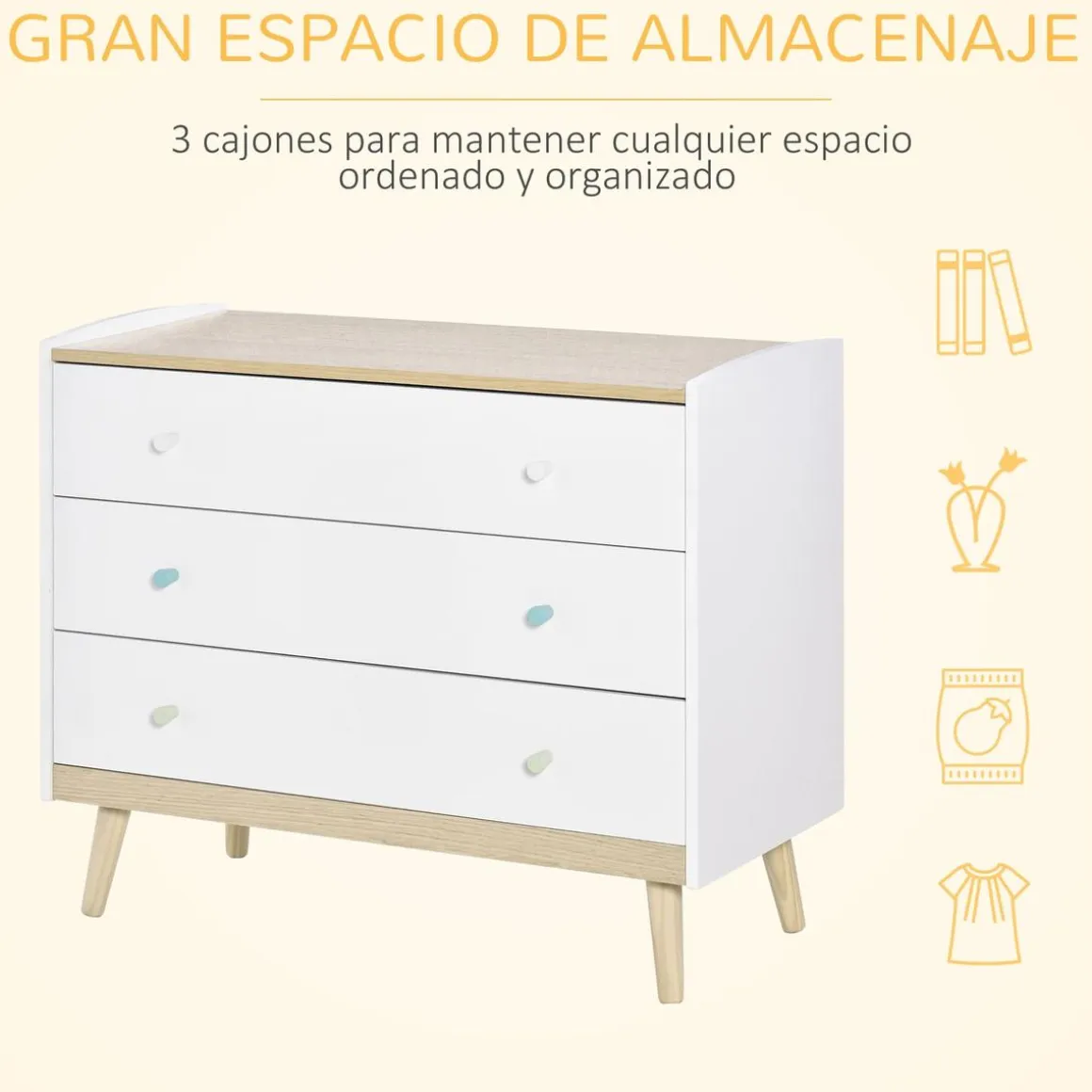 Homcom - Cajonera infantil con 3 cajones