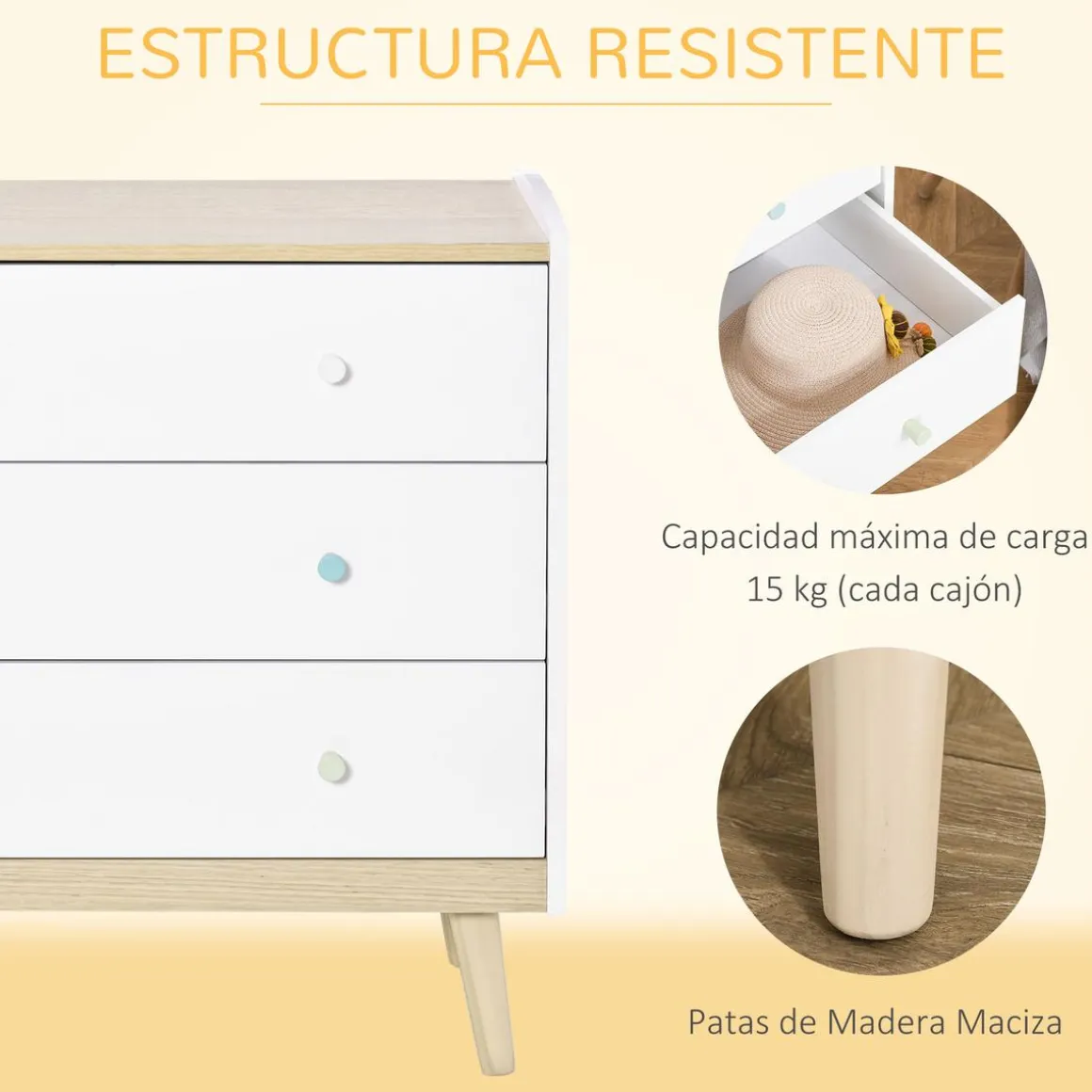 Homcom - Cajonera infantil con 3 cajones