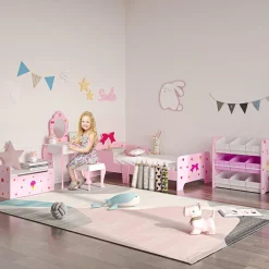Homcom - Cama infantil corazones Rosa