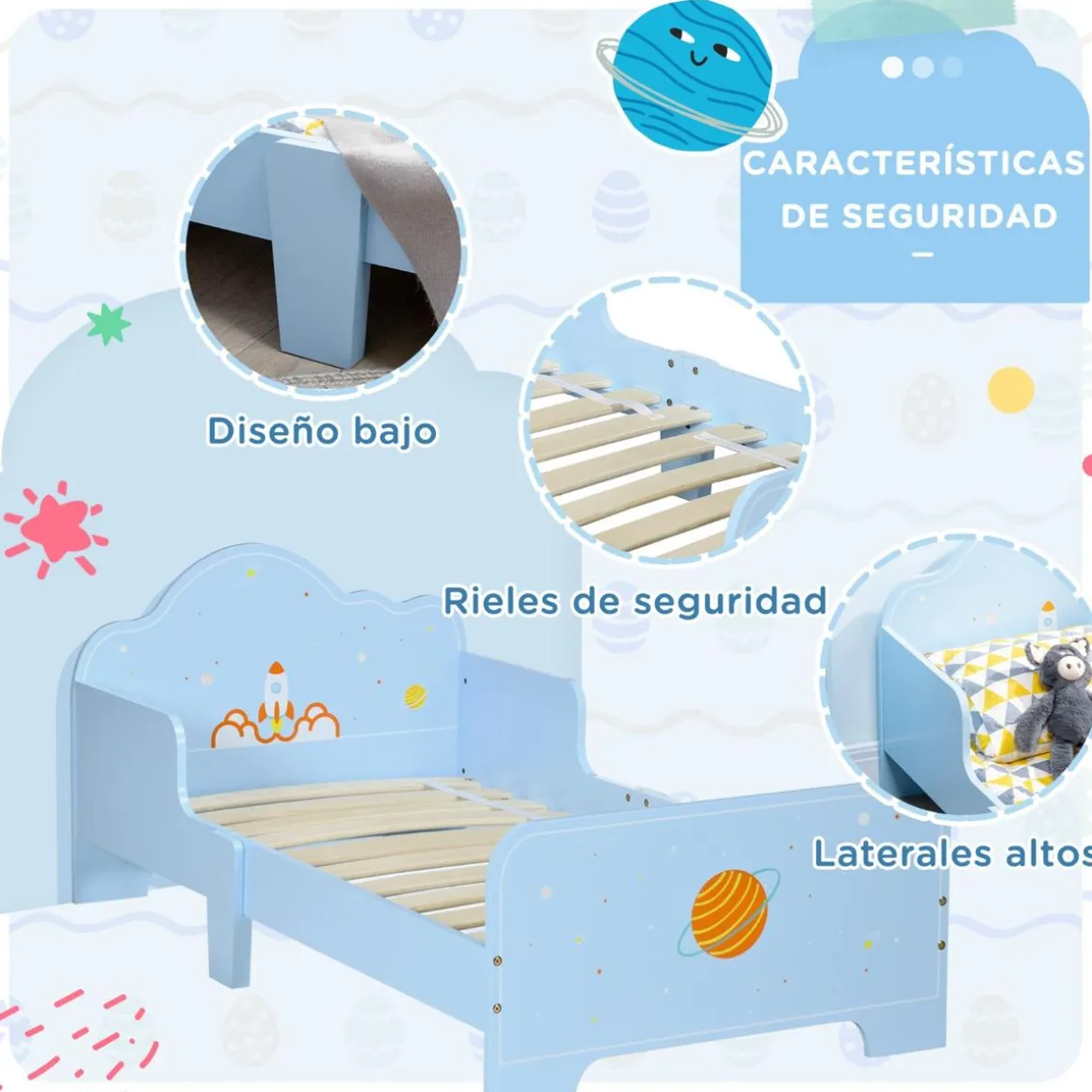 Homcom - Cama infantil espacio Azul