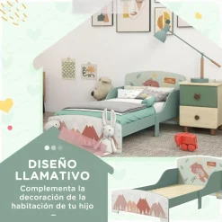 Homcom - Cama infantil Montañas Verde