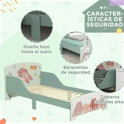 Homcom - Cama infantil Montañas Verde
