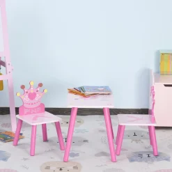 Homcom - Conjunto Mesa + 2 Sillas infantiles Madera Princess