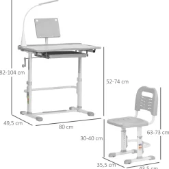 Homcom - Conjunto Pupitre reclinable + Silla Gris