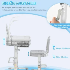 Homcom - Conjunto Pupitre reclinable + Silla Gris