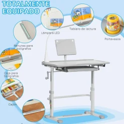 Homcom - Conjunto Pupitre reclinable + Silla Gris