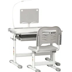 Homcom - Conjunto Pupitre reclinable + Silla Gris con lámpara