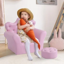 Homcom - Conjunto sillón + puff Rosa