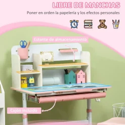 Homcom - Escritorio con estante y silla ajustable Rosa y Blanco