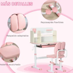 Homcom - Escritorio con estante y silla ajustable Rosa y Blanco
