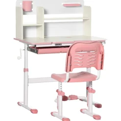 Homcom - Escritorio con estante y silla con altura ajustable Blanco y Rosa