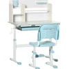 Homcom - Escritorio con estante y silla ajustable Blanco y Azul