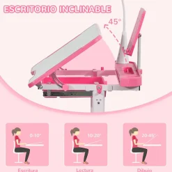 Homcom - Escritorio y silla ajustables Rosa