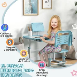 Homcom - Escritorio y silla ajustable Azul y Blanco