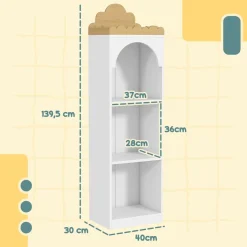 Homcom - Estantería infantil 3 niveles Blanco y Natural