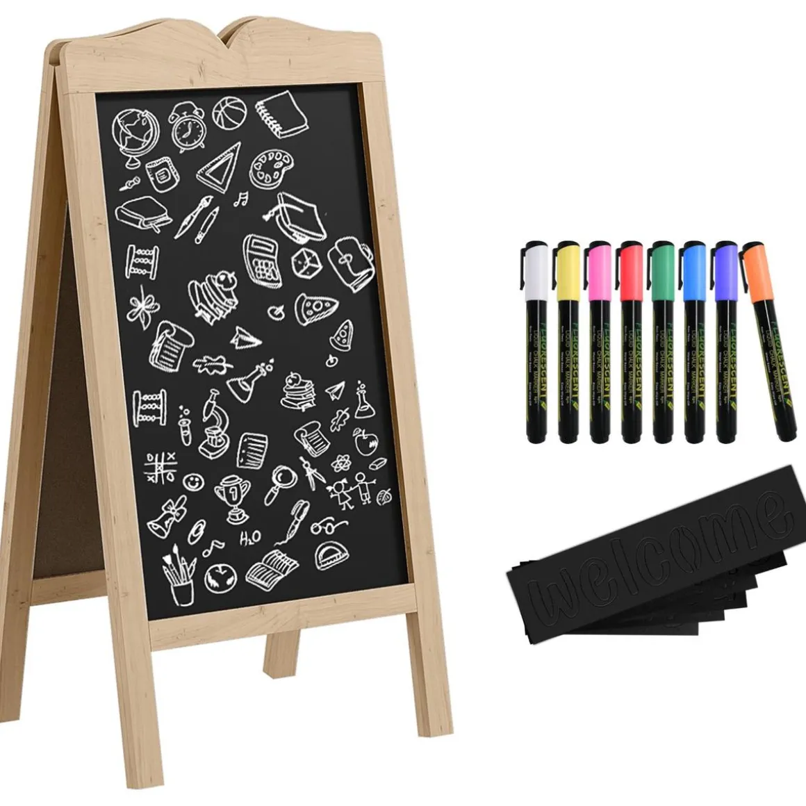 Homcom - Pizarra caballete doble con tizas y plantillas