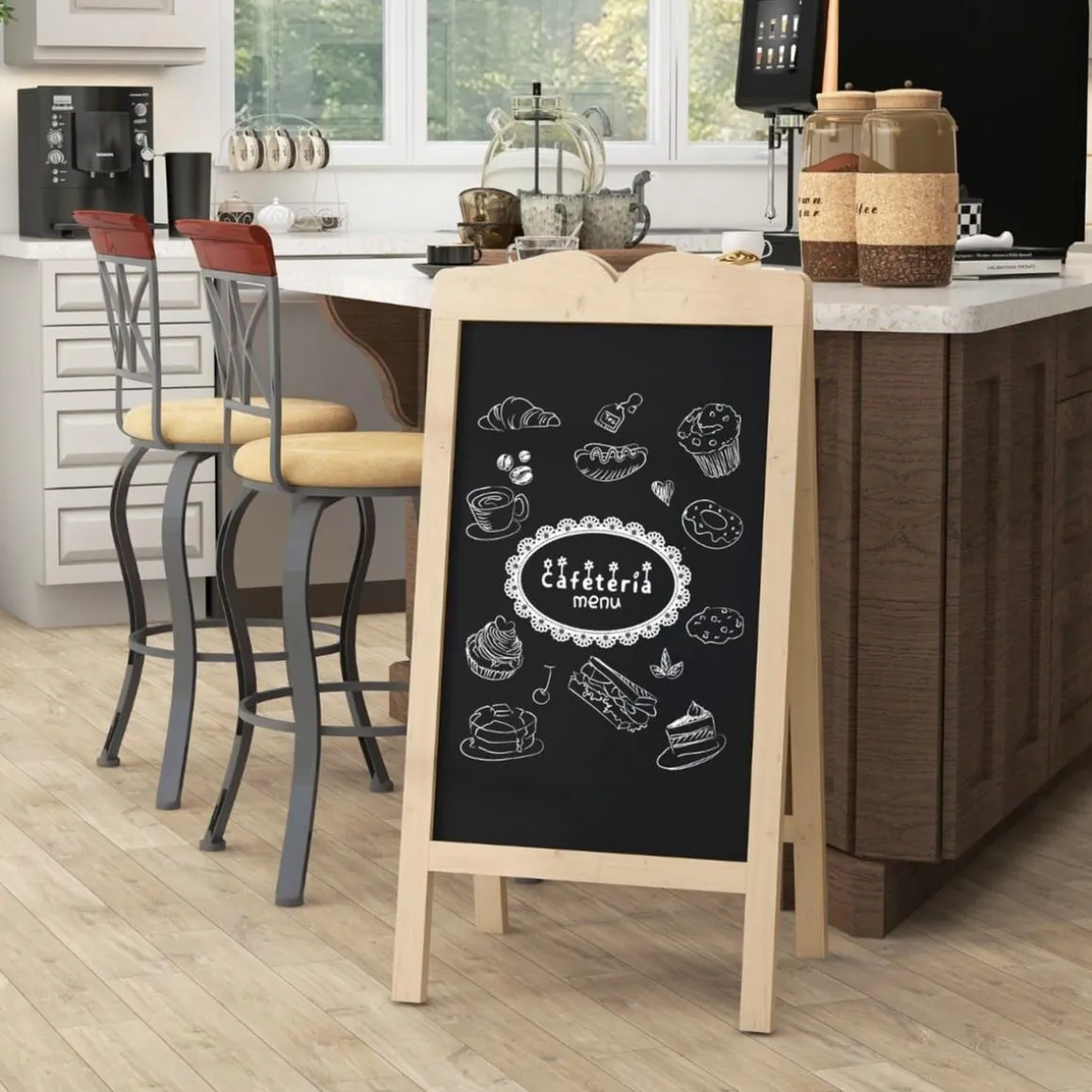 Homcom - Pizarra caballete doble con tizas y plantillas