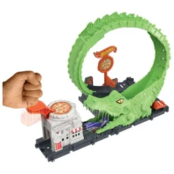 Hot Wheels - Ataque del cocodrilo: Pista para coches con lanzador y vehículo ㅤ