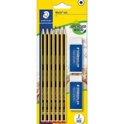 Kit de 6 lápices de grafito Noris HB y 2 gomas Mars Plastic