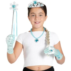 Kit de Disfraz Princesa Hielo: Corona y Accesorios Azul Plata XS ㅤ
