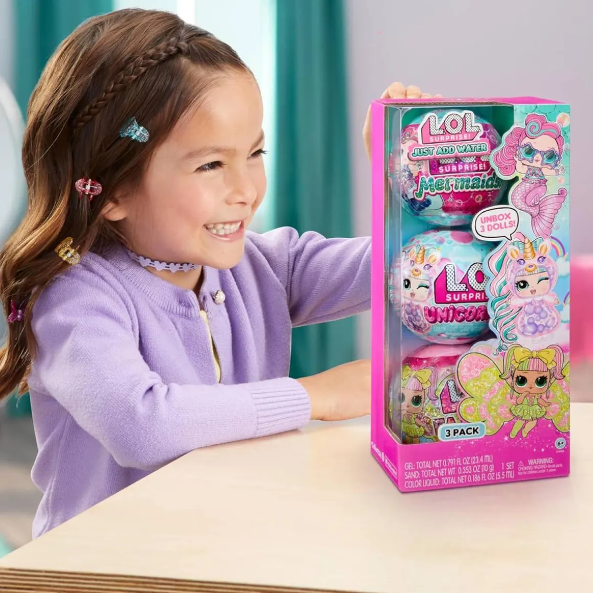 L.O.L. Surprise - Just add Water - Pack 3 muñecas fantasía (sirena, hada y unicornio)