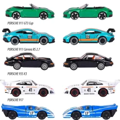 Majorette - Pack de 5 coches de metal Porsche, escala 1:64 con partes de apertura ㅤ
