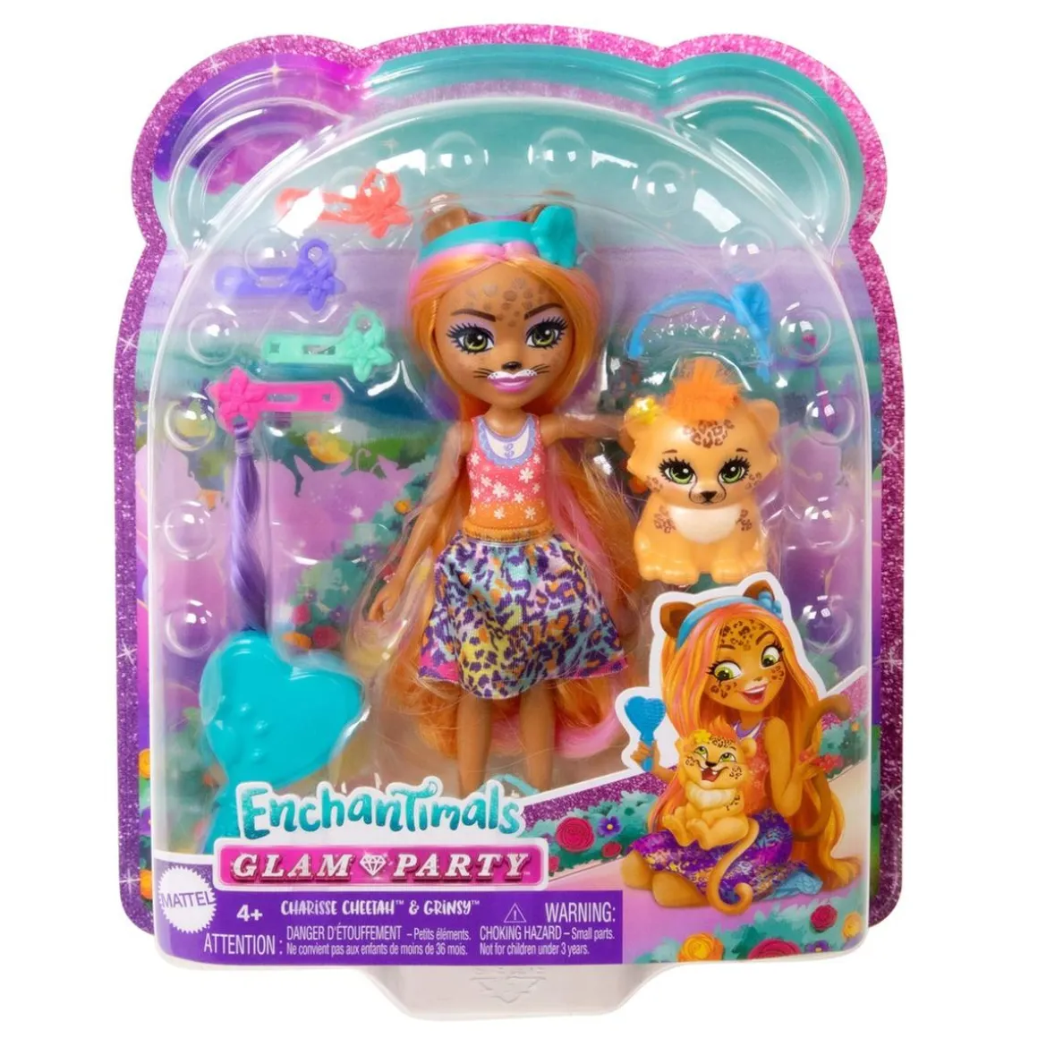 Mattel - Enchantimals - Muñeca guepardo Glam Party con accesorios para peinar y mascota ㅤ