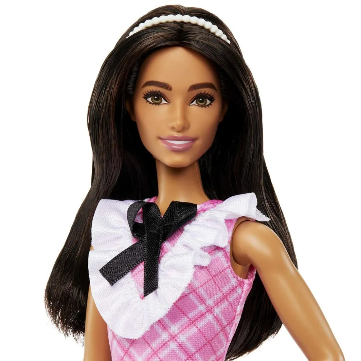 Mattel - Muñeca atlética Fashionista con vestido tartán rosa y accesorios ㅤ