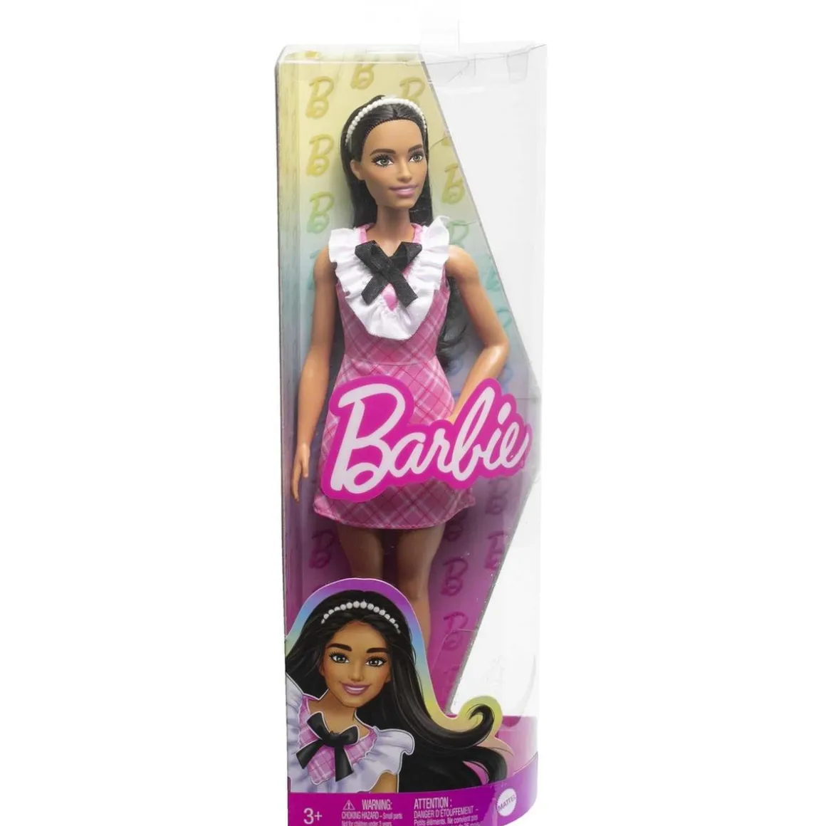 Mattel - Muñeca atlética Fashionista con vestido tartán rosa y accesorios ㅤ