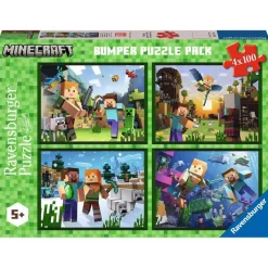 Minecraft - Puzzle Minecraft, colección Mega Pack 4x100, 4 rompecabezas de 100 piezas