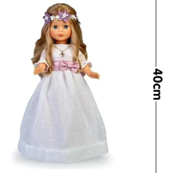 Nancy - Muñeca de colección para Primera Comunión con vestido blanco y corona de flores, rubia, Reedición 2023