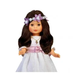 Nancy - Muñeca de colección primera comunión con vestido blanco y corona de flores